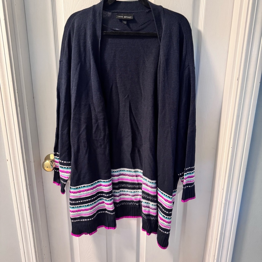 Lane Bryant Cardigan Sweater Open Front Fair Isle
Knit Navy Blue Womens 22/24 - Picture 2 of 3